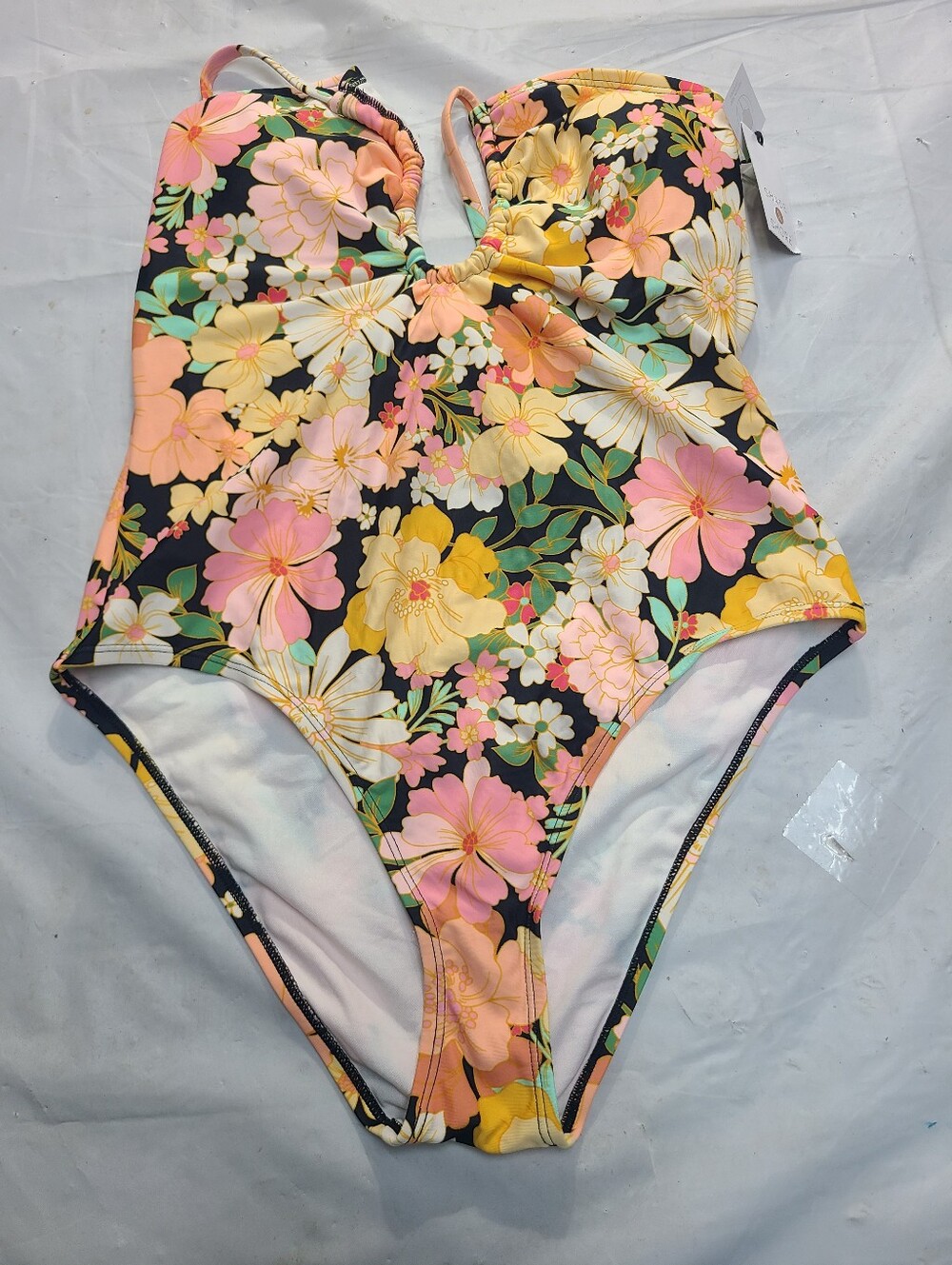 Women's Halter Keyhole Bandeau One Piece Swimsuit Shade & Shore Floral Size M